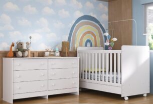 Berço 3 em 1 para Colchão 130x70cm com Rodízios e Cômoda Chantilly Multimóveis Mp4290 Branco